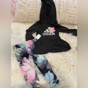 Adidas Toddler 3T Girls Long Sleeves Hooded Top w/ Printed Tights, 2-Pc Set